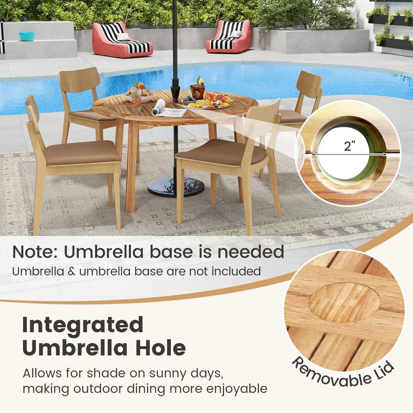 53 Inch Outdoor Acacia Wood Dining Table for 4-6 People by DirectDeals