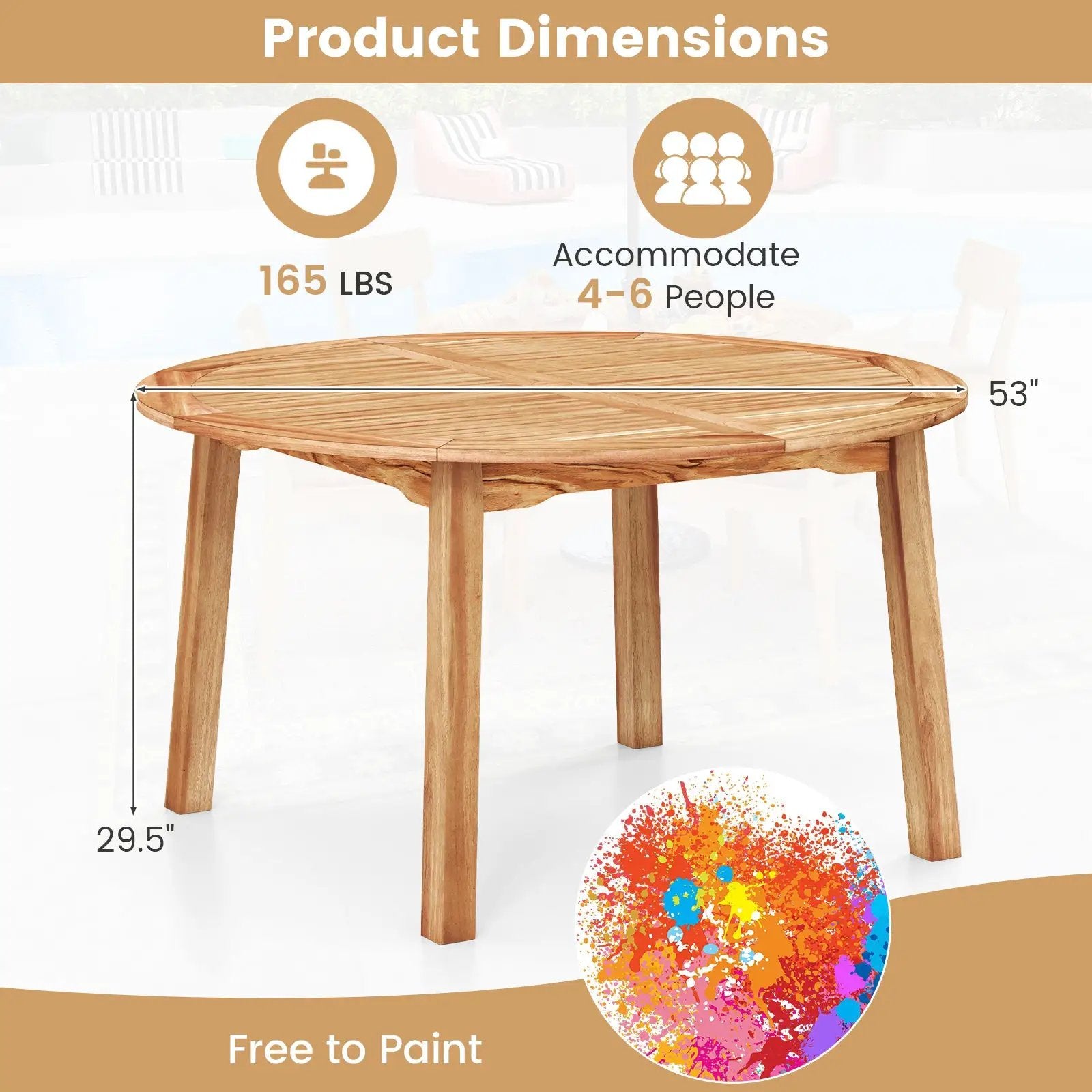 53 Inch Outdoor Acacia Wood Dining Table for 4-6 People by DirectDeals