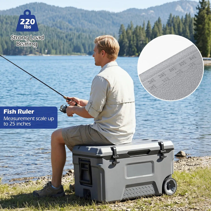 53 Quart Rolling Cooler with Wheels and Fish Ruler by DirectDeals