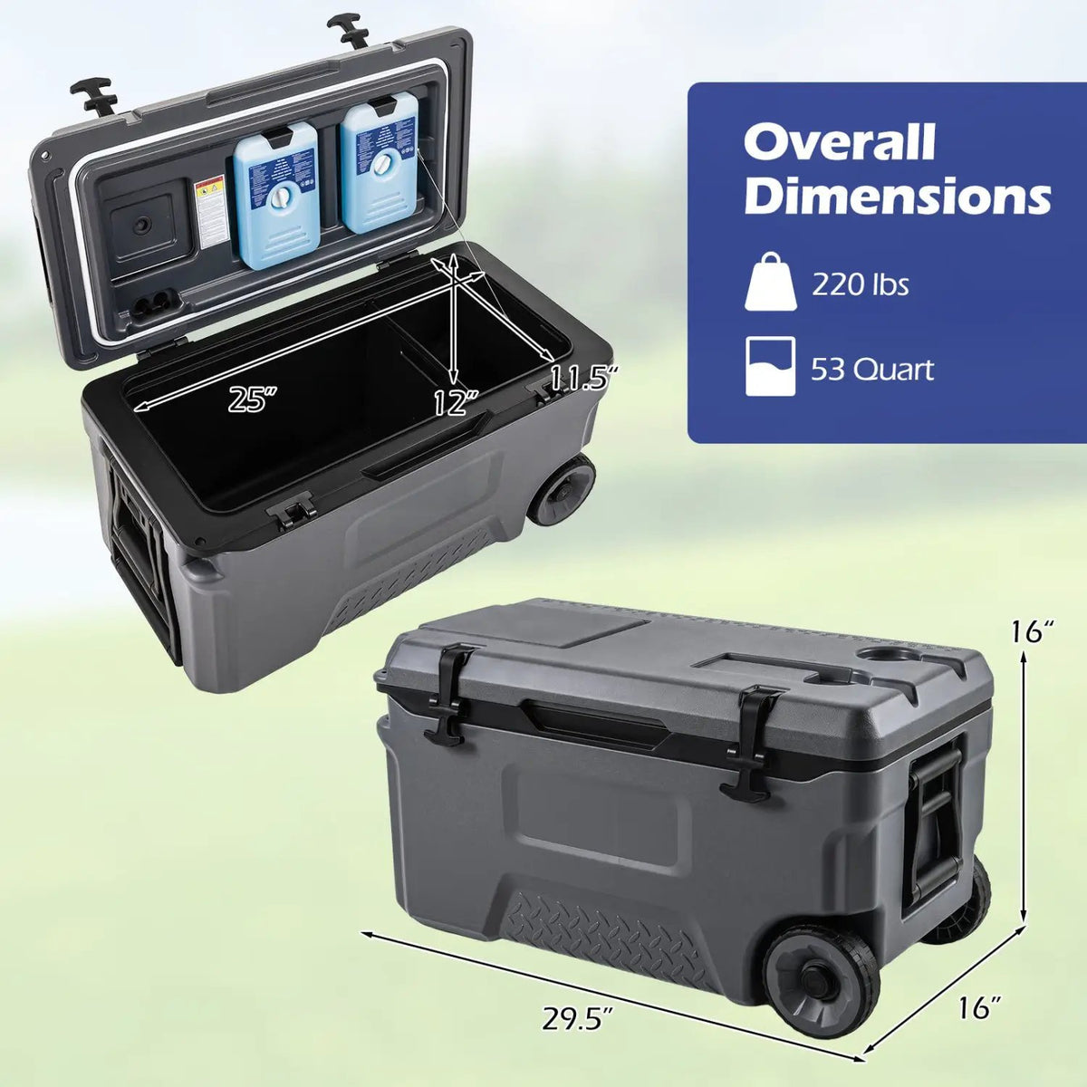 53 Quart Rolling Cooler with Wheels and Fish Ruler, photo 12 of 16