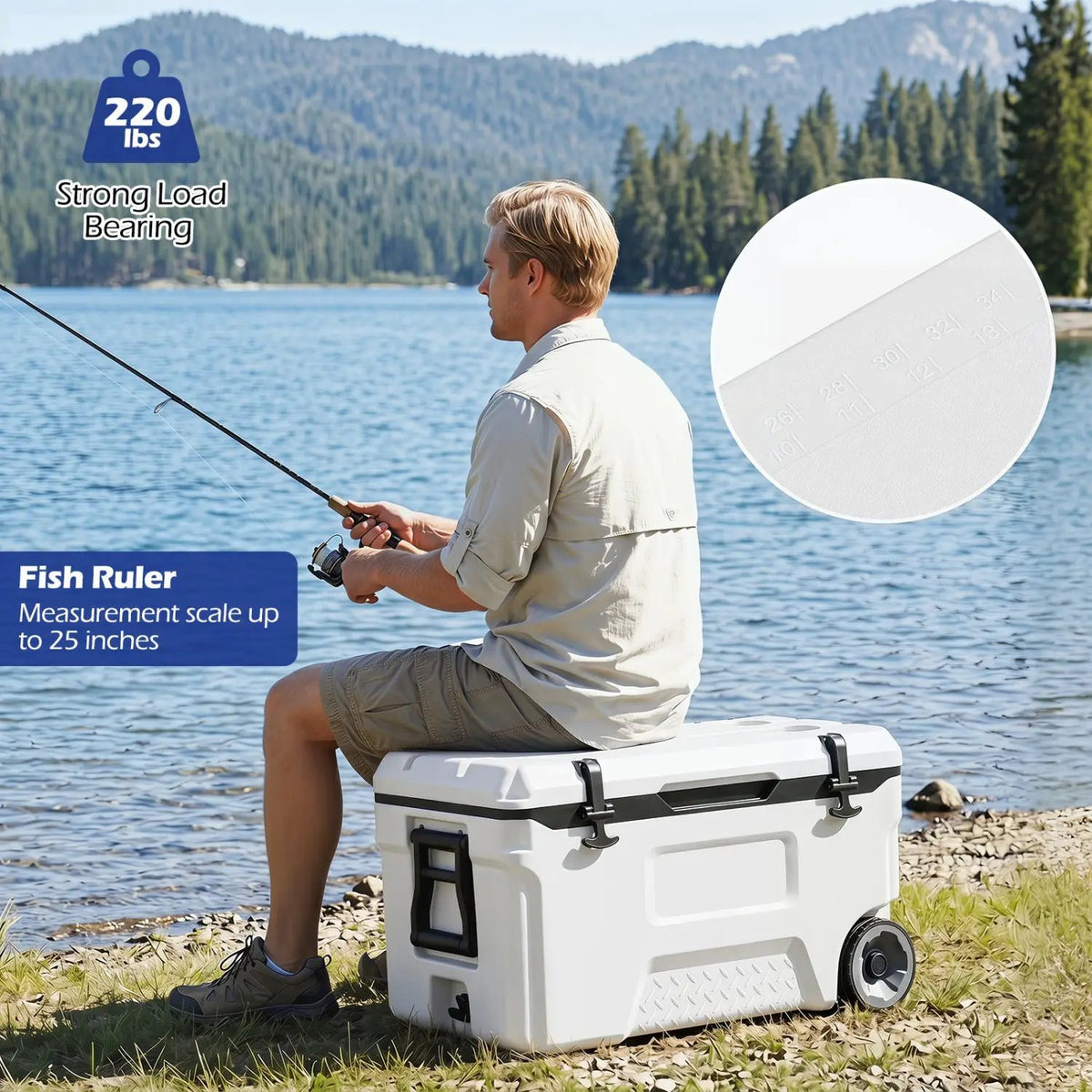 53 Quart Rolling Cooler with Wheels and Fish Ruler, photo 5 of 16