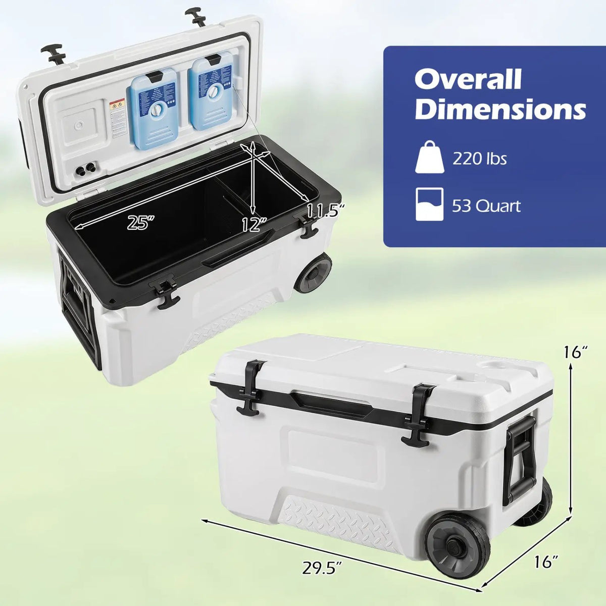 53 Quart Rolling Cooler with Wheels and Fish Ruler, photo 4 of 16