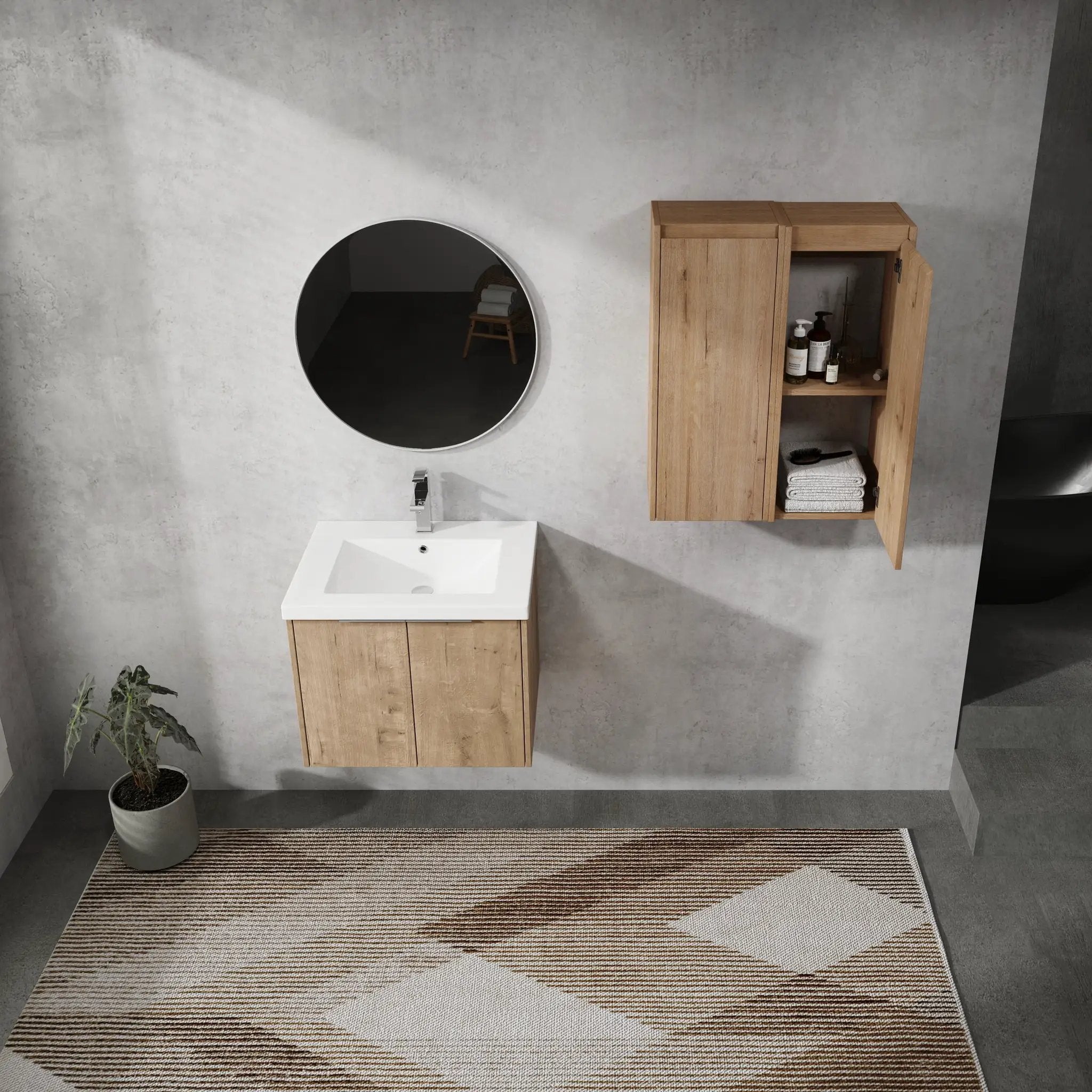 24" Wall-Mounted Bathroom Vanity With Sink and Side Cabinet by HouseOfZazla