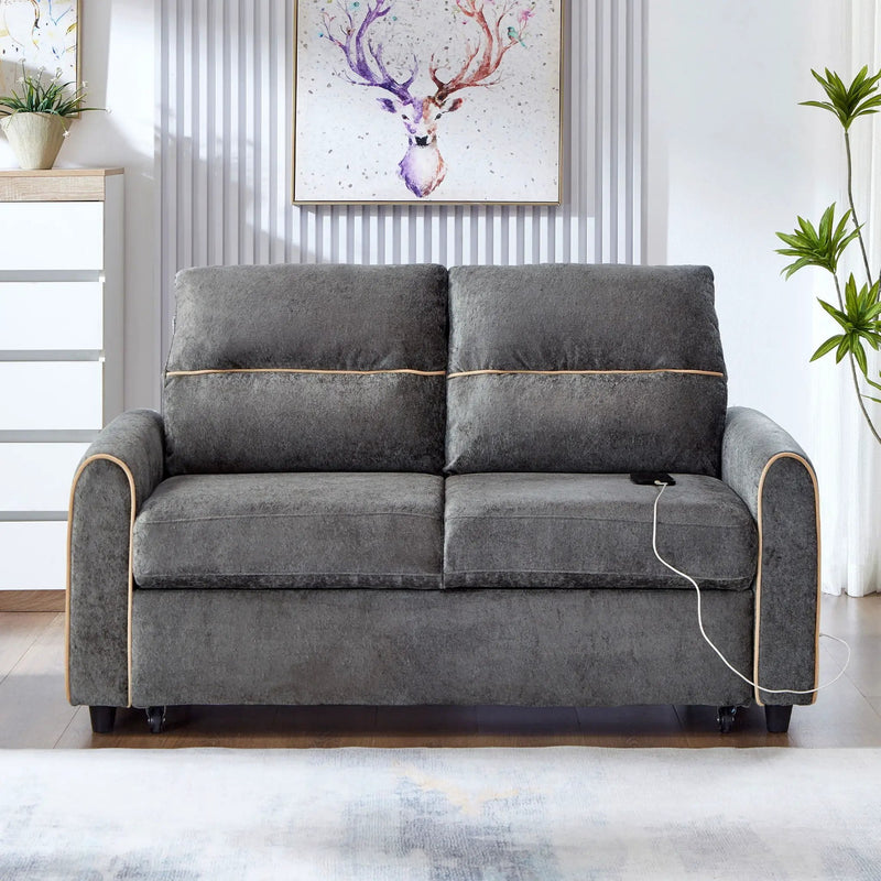 Pull Out Sofa Bed With Adjustable 3 Position Backrest, USB Charging Ports, Side Pockets by Unique Piece Furniture