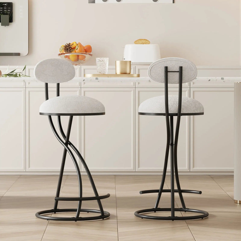 Round Print Bar Stools Upholstered Chairs For Kitchen (Set of 2) by HouseOfZazla