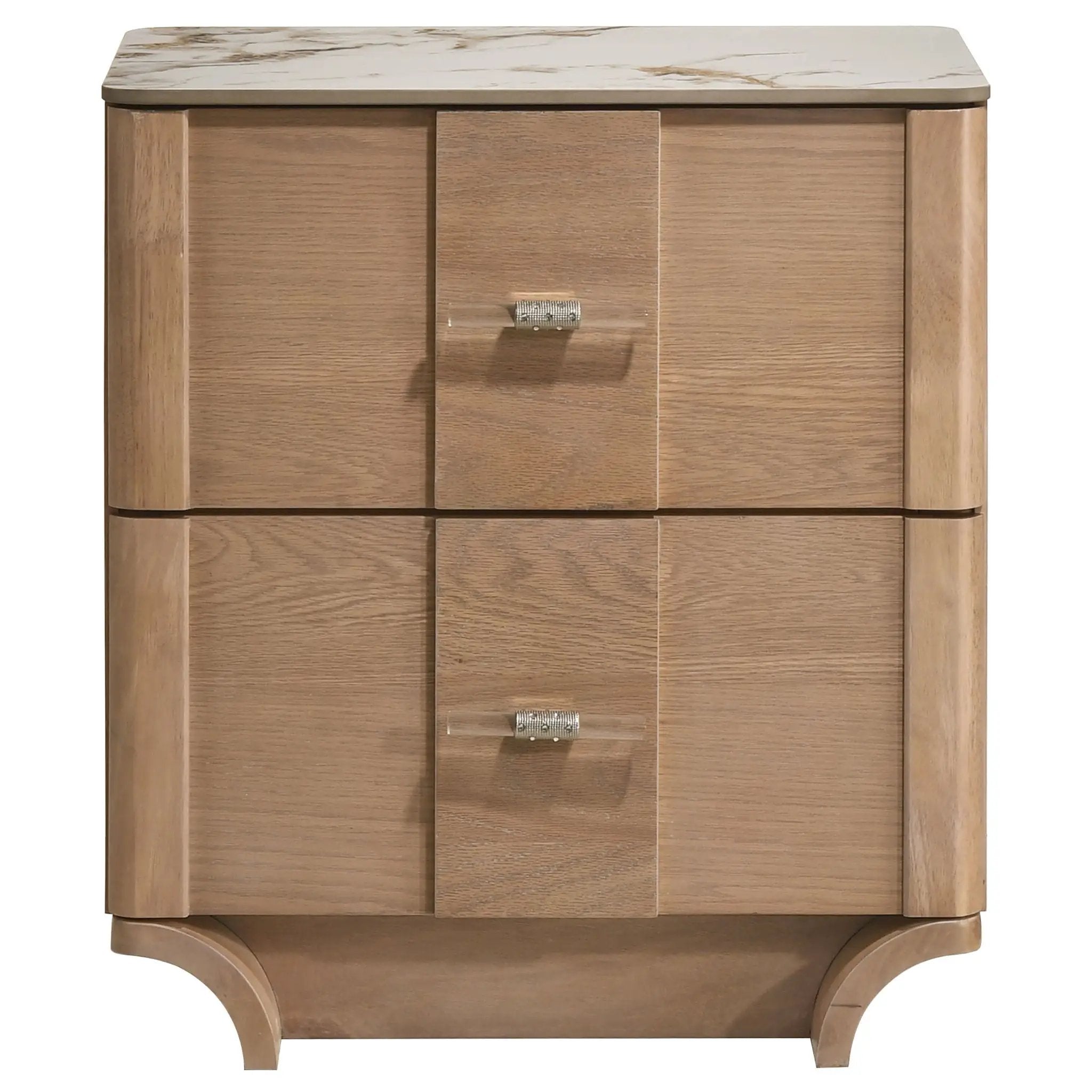 Leanne 2-drawer Sinter Stone Top Nightstand Light Oak by Unique Piece Furniture