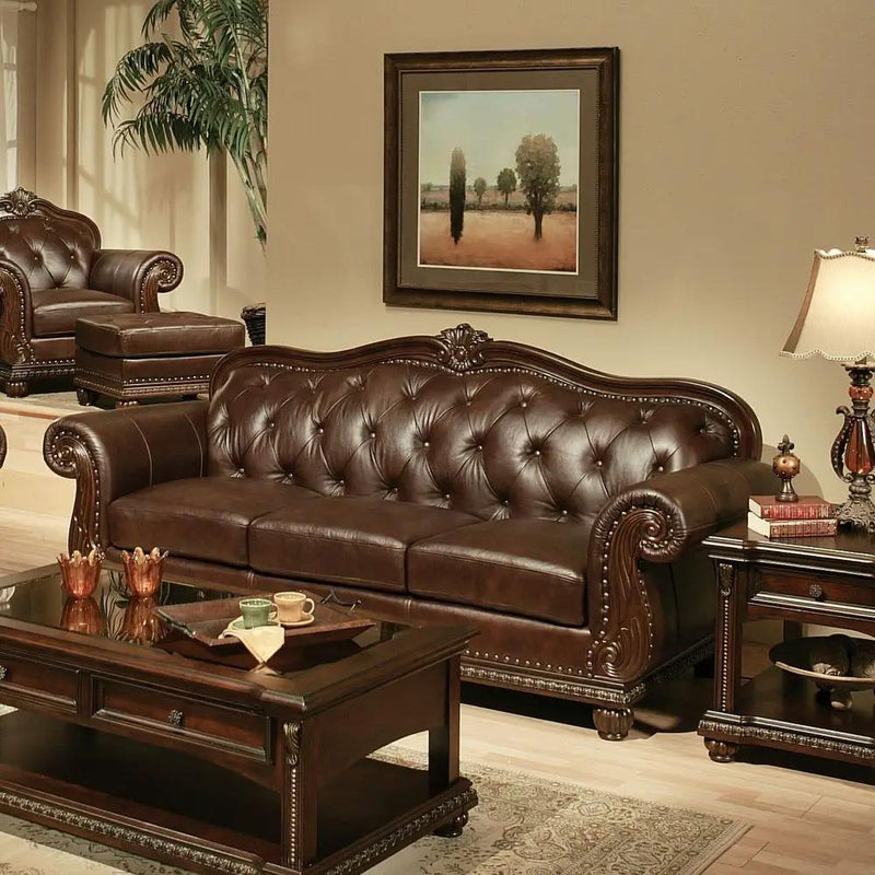 Anondale - Sofa - Espresso Top Grain Leather Match & Cherry by Unique Piece Furniture