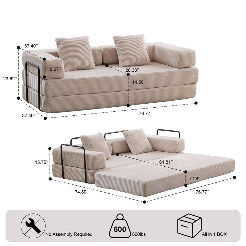 Floor Couch, Convertible Floor Sofa Bed With Pillow Back Support Armrest by HouseOfZazla
