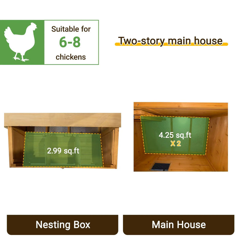 Double-House Wooden Chicken Coop for 6-8 Chickens by HouseOfZazla