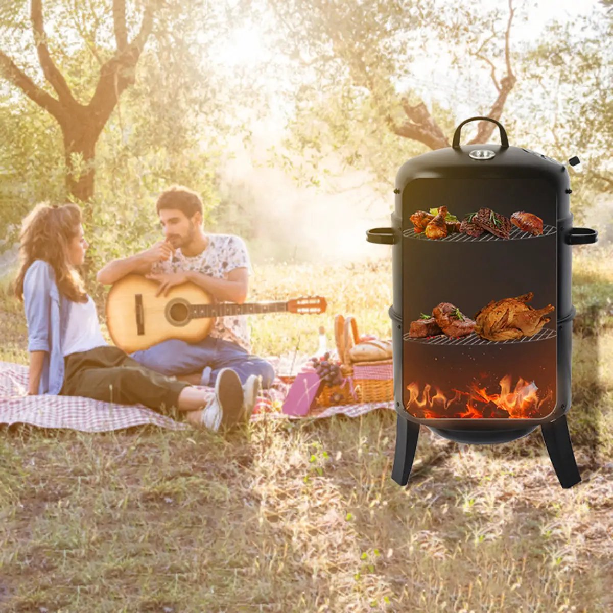 Outdoor Double-Layer Grill Charcoal Wood Fired Braising and Smoking Stove by HouseOfZazla