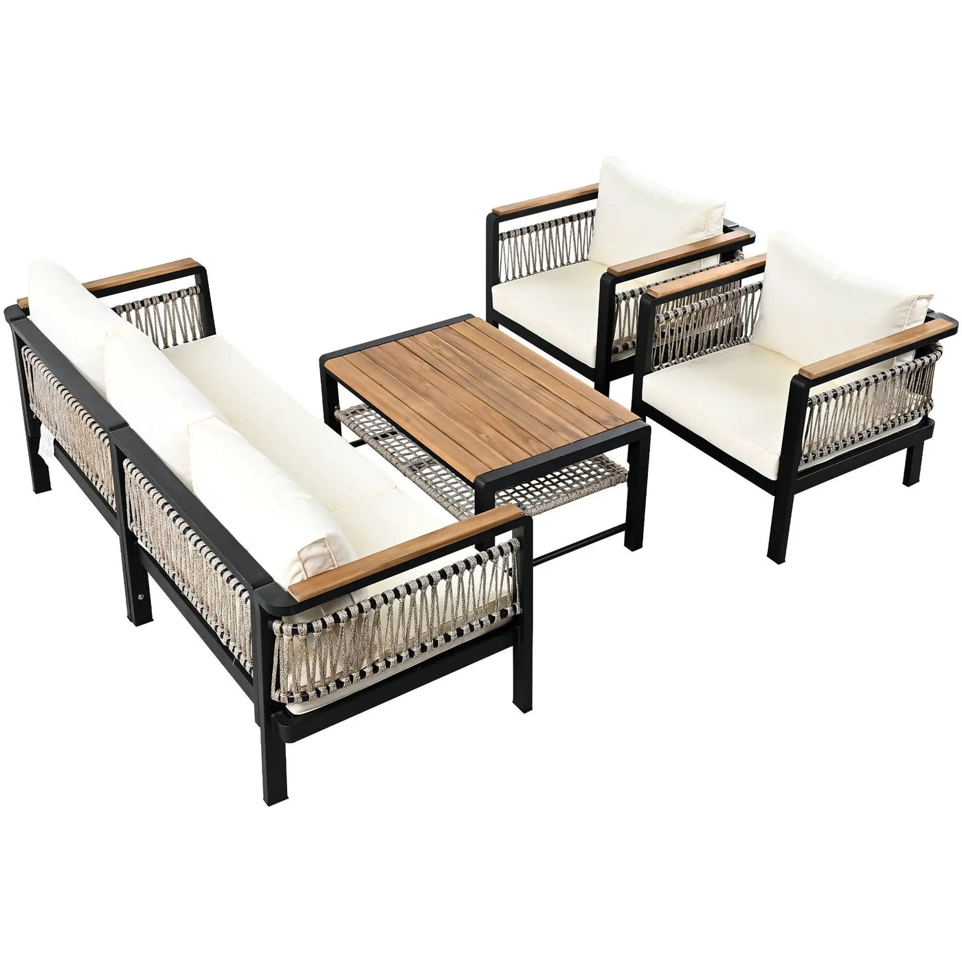4 Pieces Outdoor Sectional Sofa Set 5 Person Patio Seating Group Outdoor Conversation Set With Cushions And A Coffee Table For Patios by HouseOfZazla
