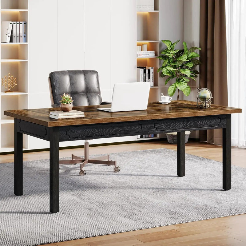 Executive Office Desk, Computer Table With Thick Top - Brown / Black by HouseOfZazla