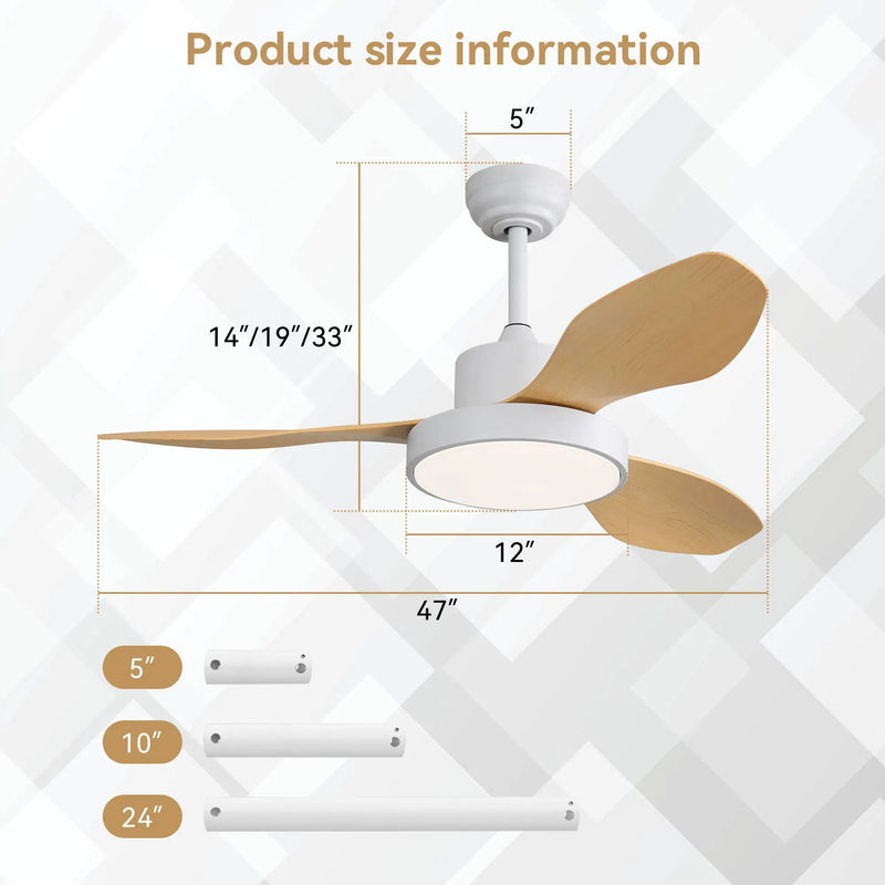 Ceiling Fan With 22W LED Light And Remote Control 6 Speeds Reversible DC Motor For Living Room - White by HouseOfZazla