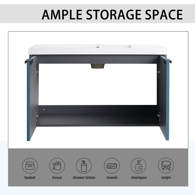 Contemporary Wall Mounted Bathroom Vanity With Resin Double Sink by Unique Piece Furniture