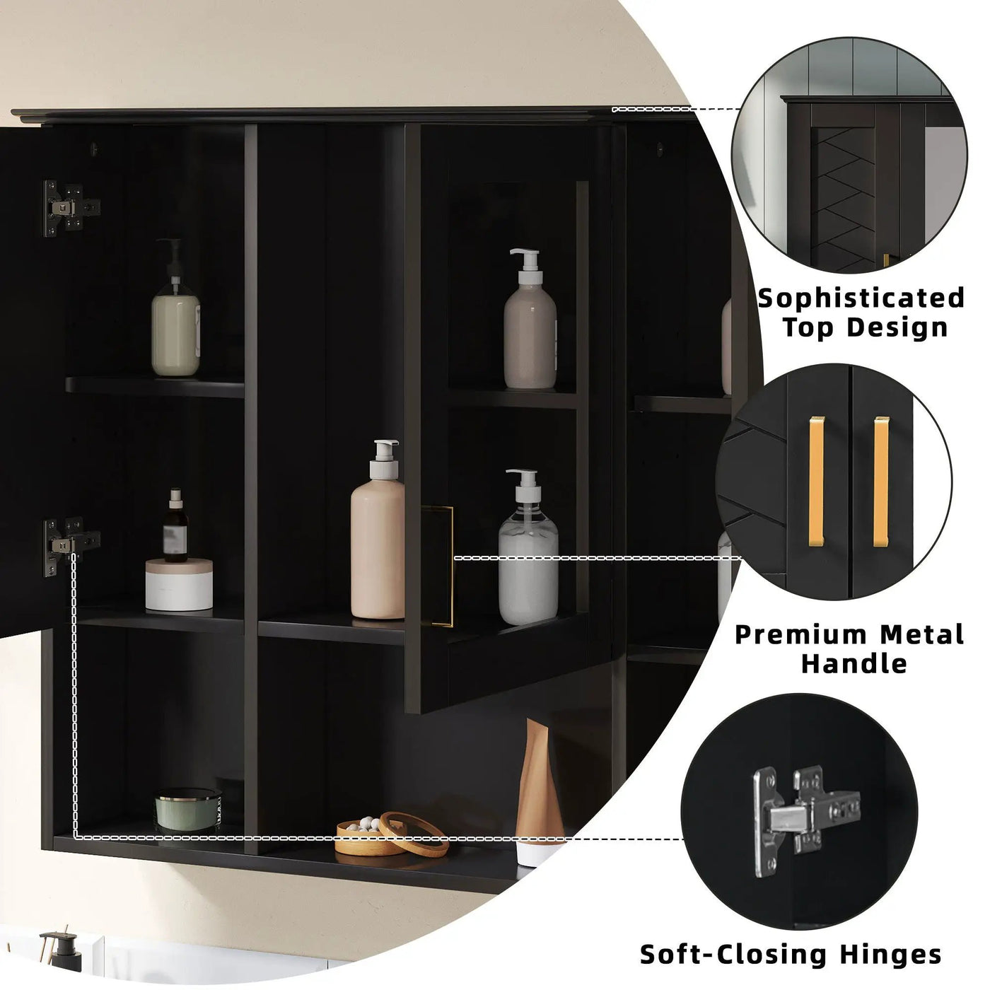 Modern Wall Mounted Medicine Cabinet With Adjustable Shelves, Soft Close Doors, High Define Mirror by Unique Piece Furniture