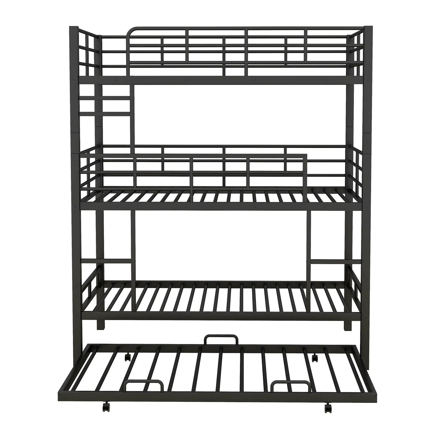 Triple Bunk Bed With Trundle, Heavy Duty Steel Construction by HouseOfZazla