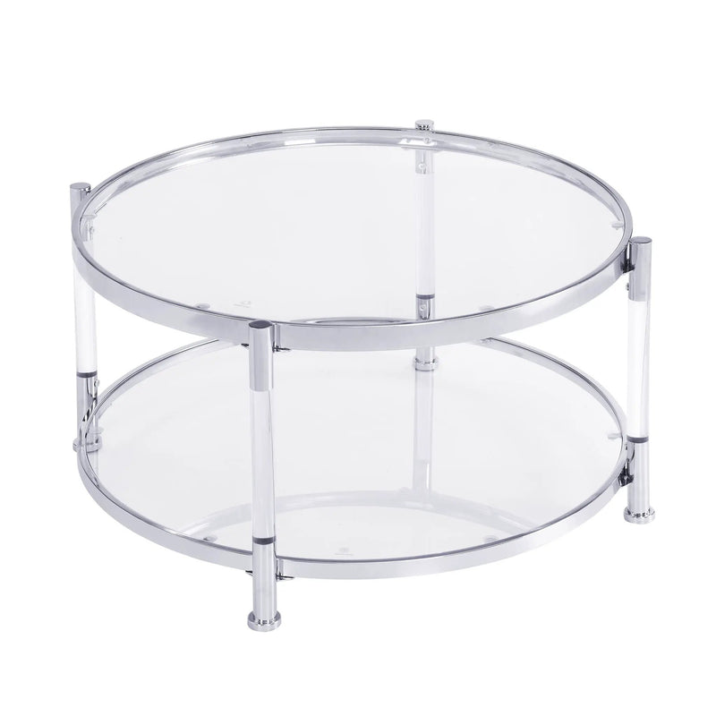 Contemporary Acrylic, Coffee Table, Round Tempered Glass Coffee Table - Chrome / Silver by HouseOfZazla