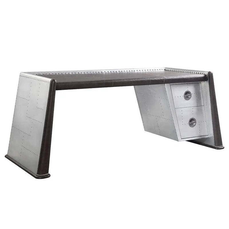 Brancaster - Executive Writing Desk - Distress Chocolate Top Grain Leather & Aluminum by Unique Piece Furniture