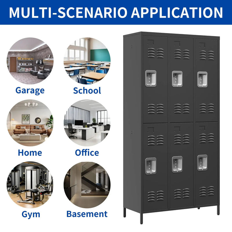 6 Door Lockers With Lock For Secure Storage - Black by Unique Piece Furniture