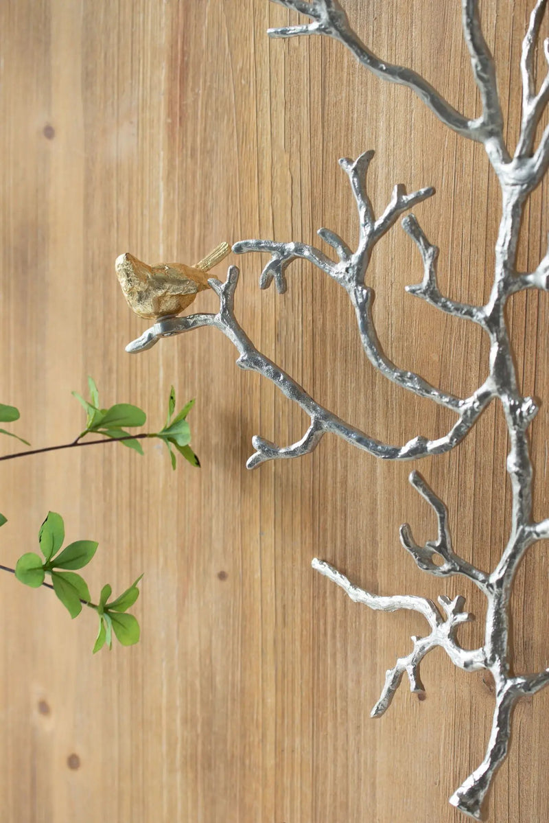 Metal Branch Wall Sculptures With Bird Accents (Set of 2) - Silver Multi by Unique Piece Furniture