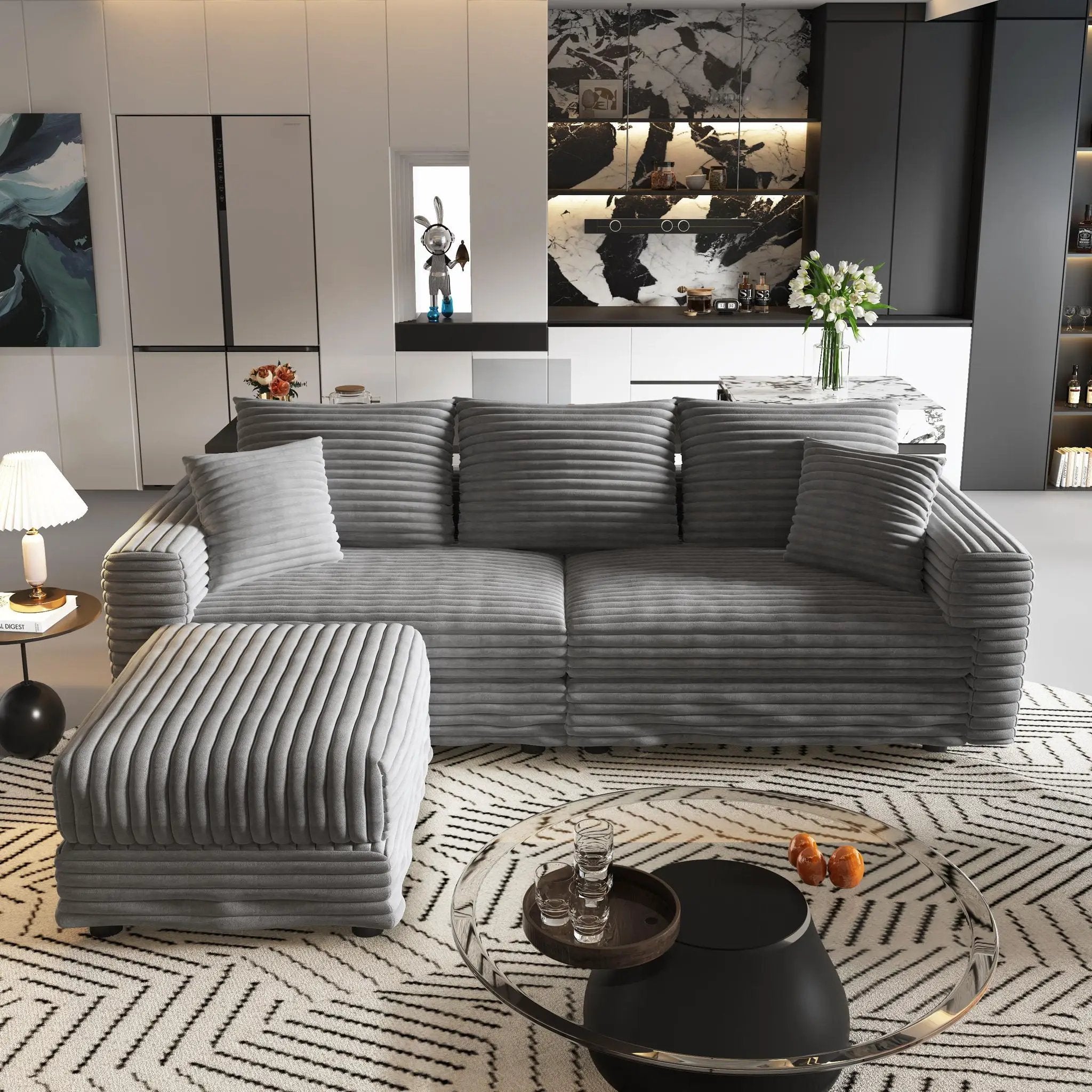 Convertible Deep Seat Sofa With Soft Pillows And Ottomans by HouseOfZazla
