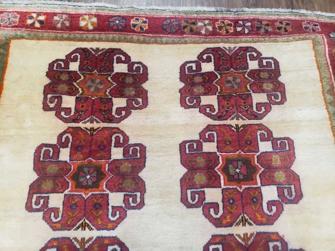 Vintage Persian Gabbeh Rug, Dark Red & Cream, Hand-Knotted, 5' x 6' 4" by Jewel Rugs