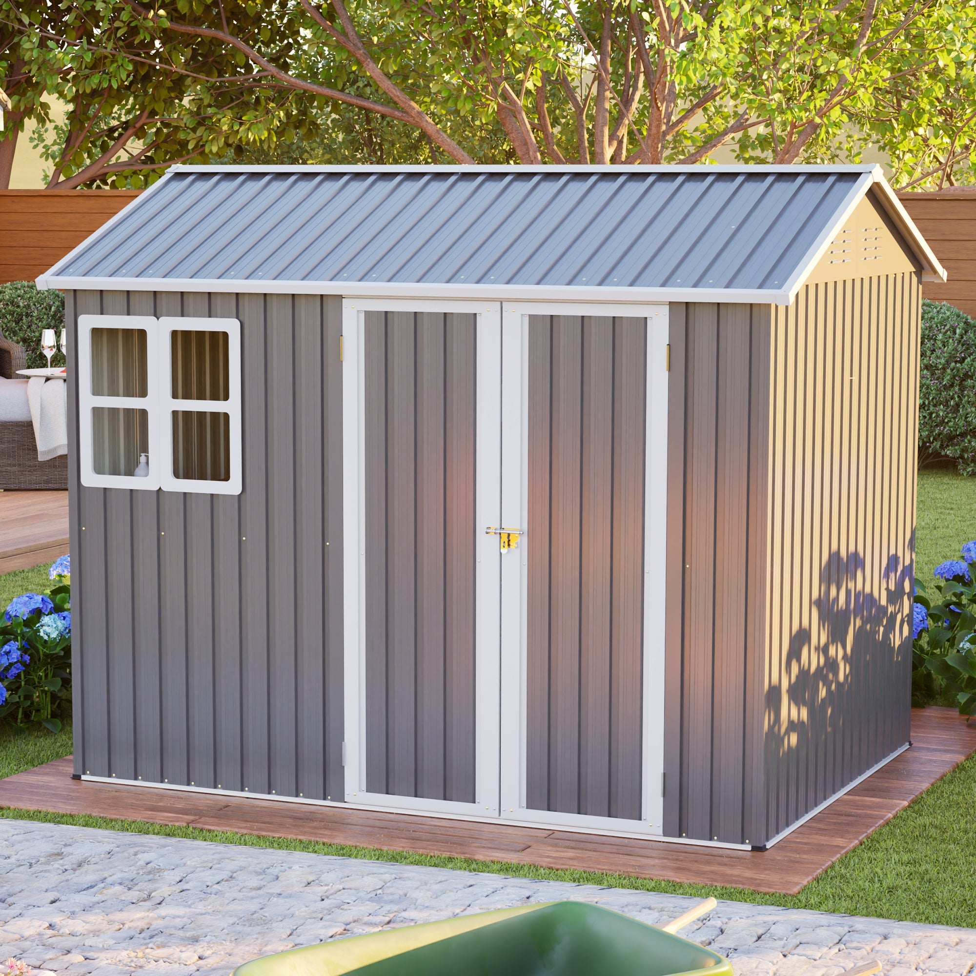 8'x6' Large Steel Storage Shed with Window, Lockable Doors & Sloped Roof by HouseOfZazla