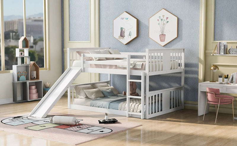 Full Over Full Bunk Bed With Ladder With Slide - White by HouseOfZazla