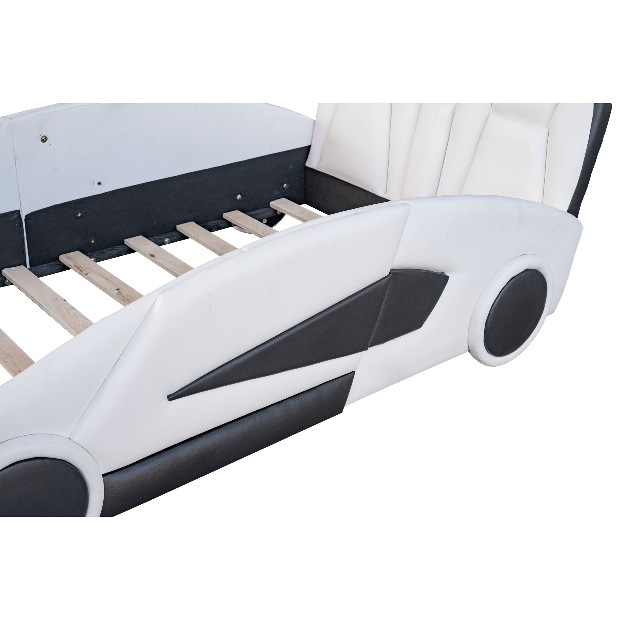 Race Car Shaped Twin Platform Bed With Wheels, Pine Wood Construction by HouseOfZazla
