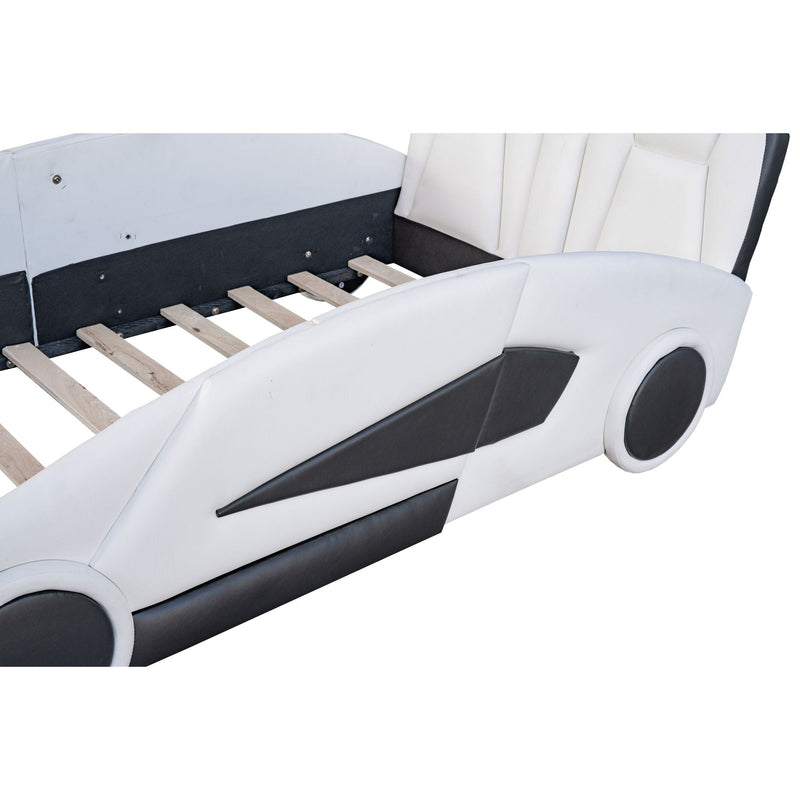 Race Car Shaped Twin Platform Bed With Wheels, Pine Wood Construction by HouseOfZazla