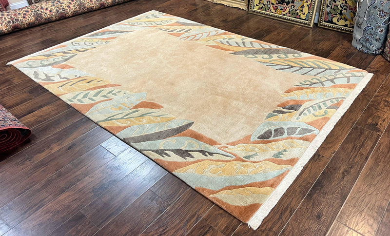 Modern Tibetan Rug 7x10, Soft Wool, Tufenkian Style Carpet, Tibet Nepali Rug, Open Field, Handmade Wool Rug by Jewel Rugs