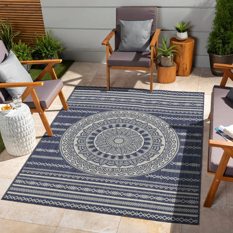 Sunshine - 5'3" X 7'3" Indoor, Outdoor Area Rug - Blue - Polypropylene by Unique Piece Furniture