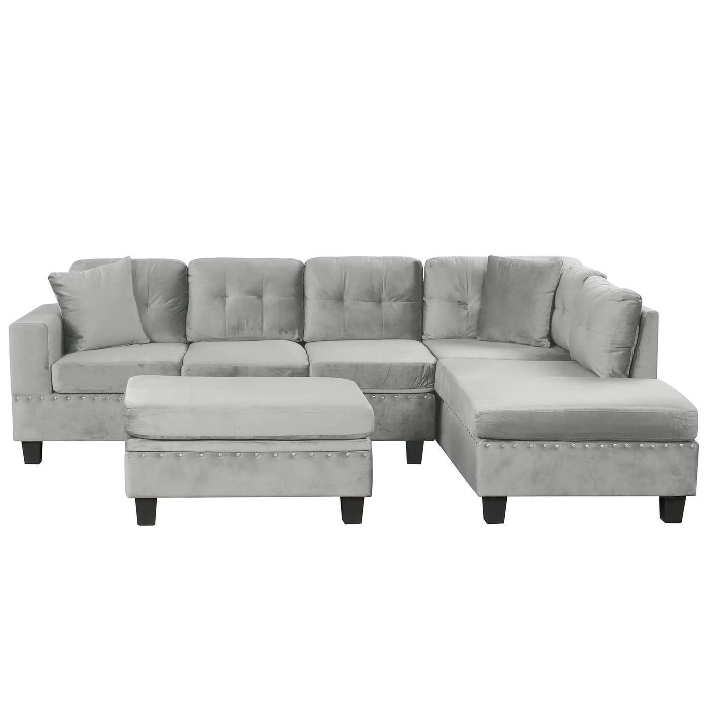 Modern Sectional Sofa With Storage Ottoman, L - Shape Couch With 2 Pillows And Cup Holders by Unique Piece Furniture