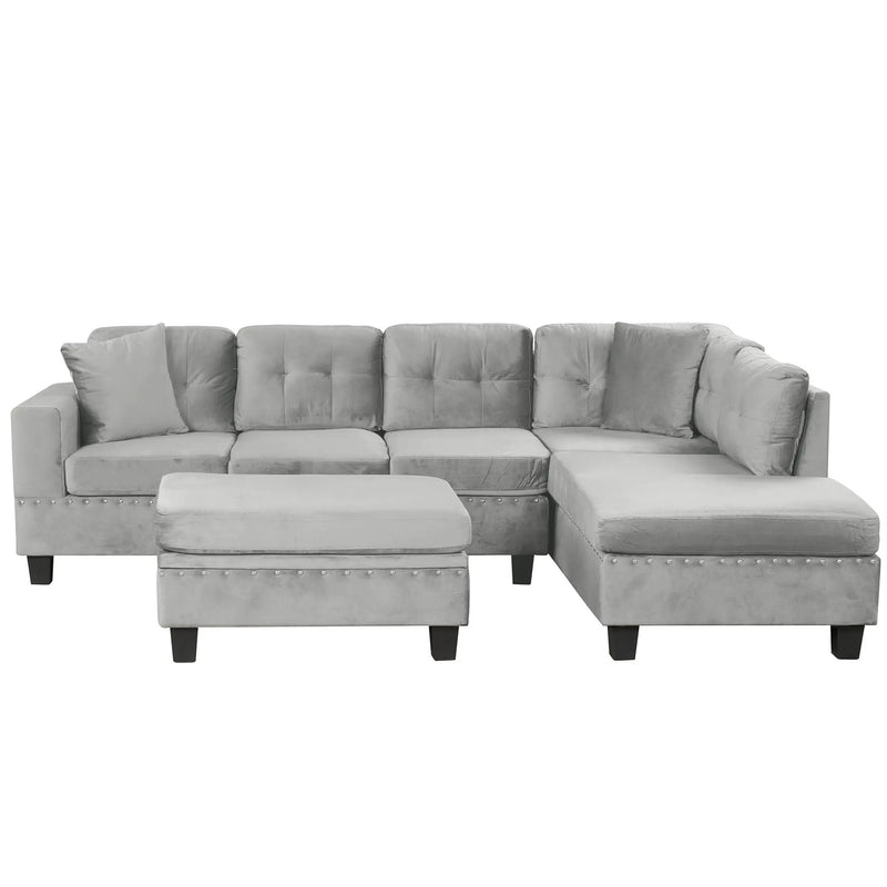 Modern Sectional Sofa With Storage Ottoman, L - Shape Couch With 2 Pillows And Cup Holders by Unique Piece Furniture
