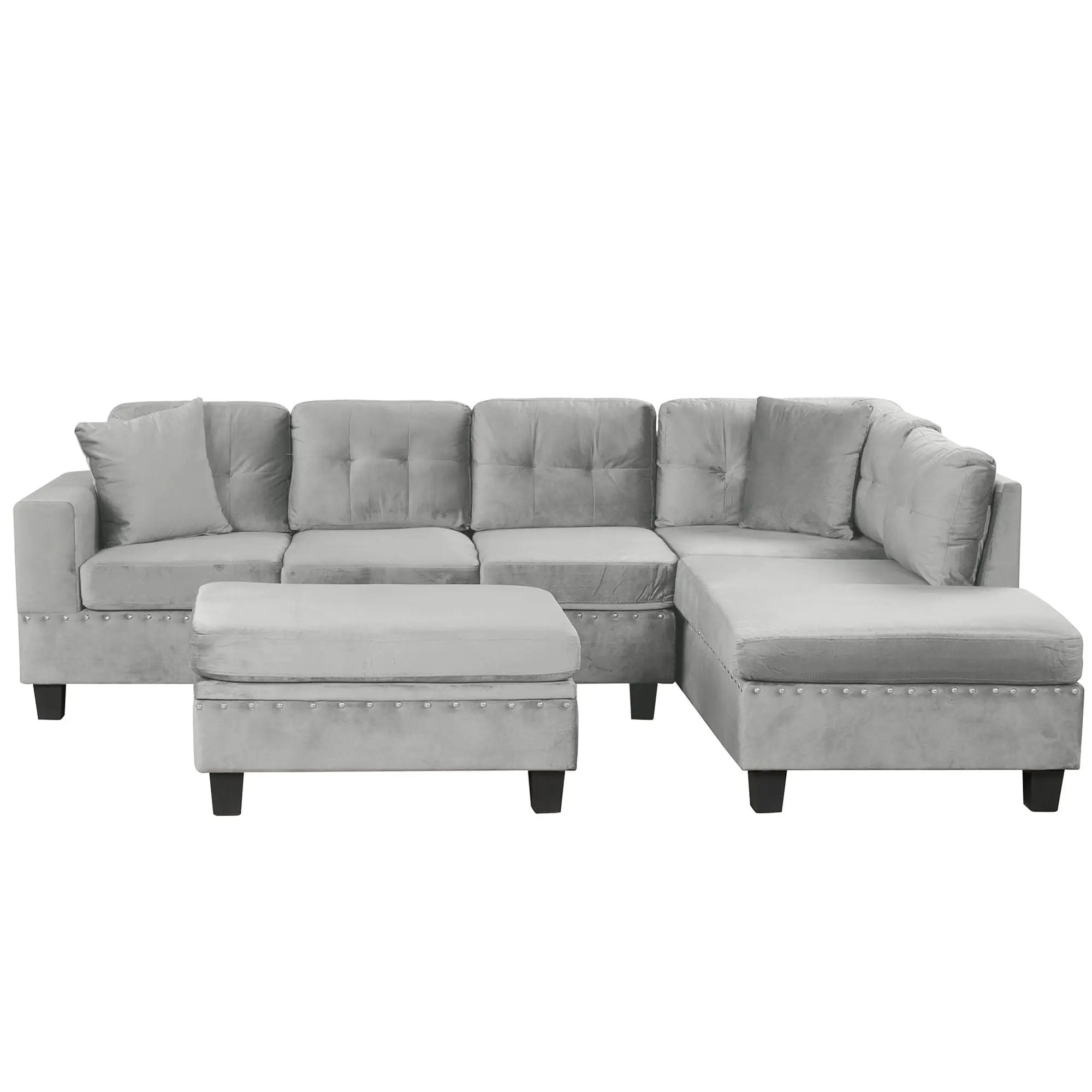 Modern Sectional Sofa With Storage Ottoman, L - Shape Couch With 2 Pillows And Cup Holders by HouseOfZazla