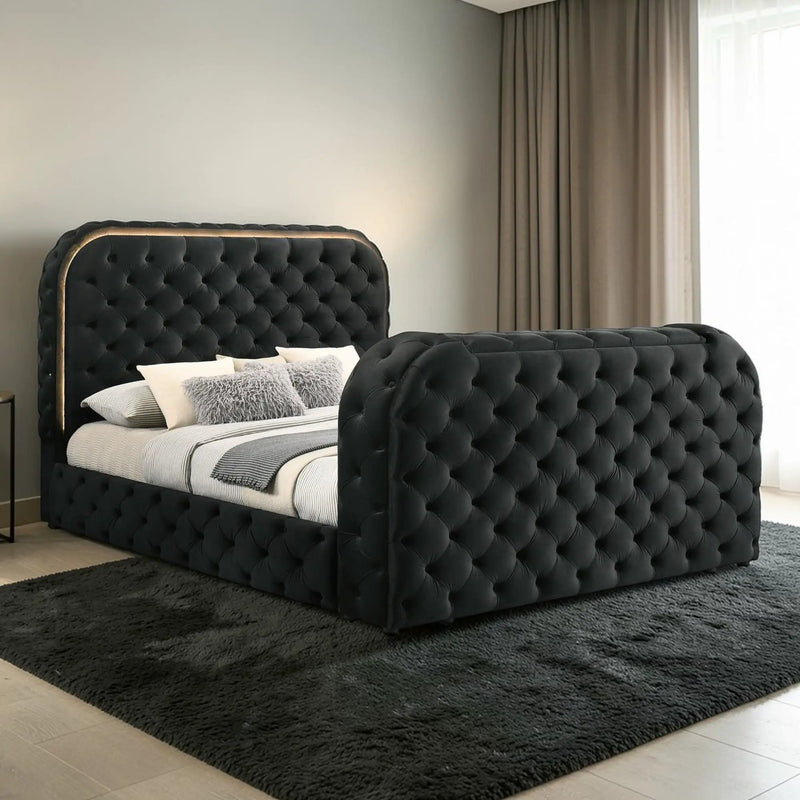 Kana - Eastern King Bed With LED, Fireplace & TV Stand - Black by HouseOfZazla