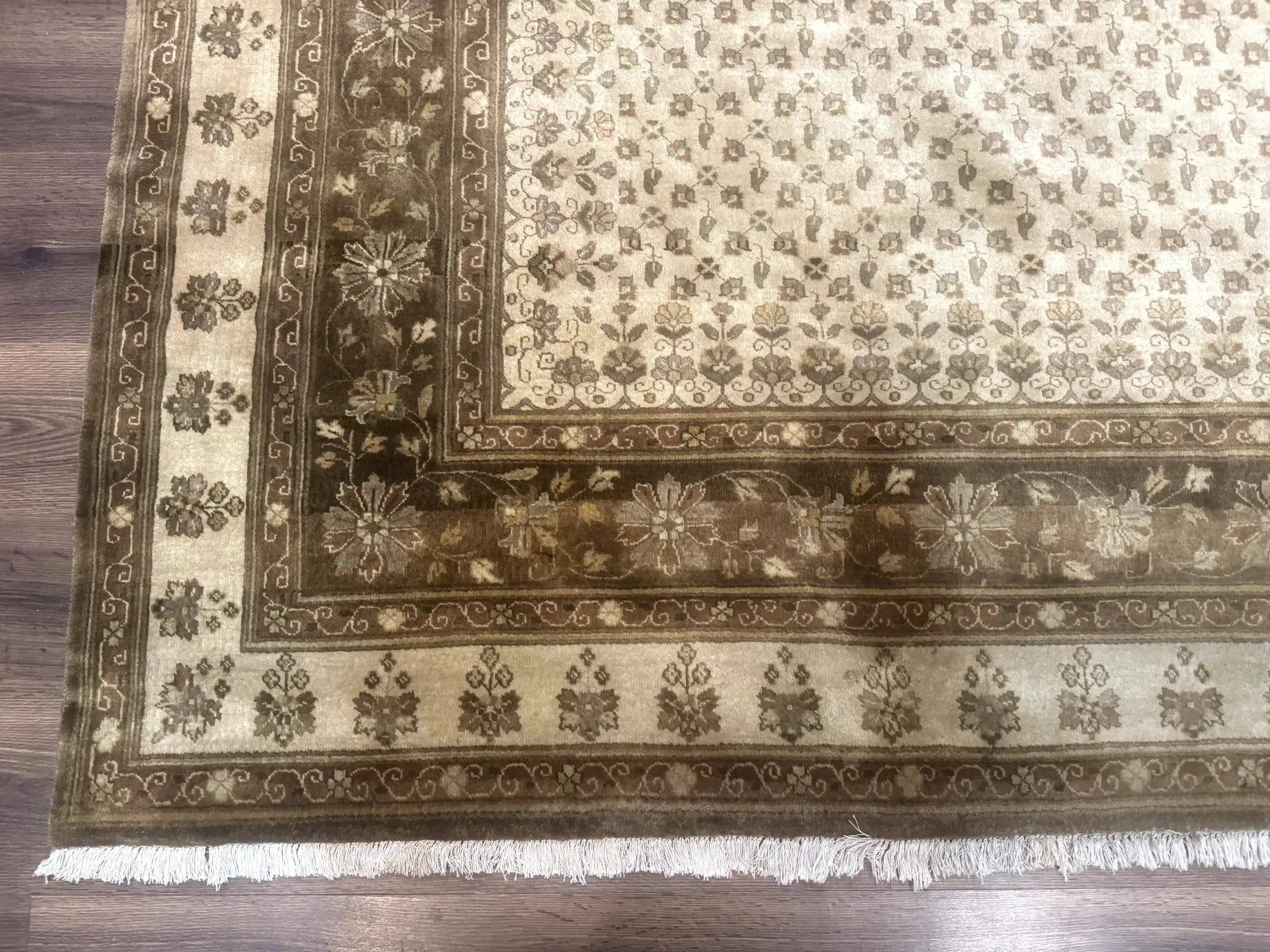 Indo Persian Rug 8x10, Allover Pattern, Beige, Wool Handmade Carpet by Jewel Rugs