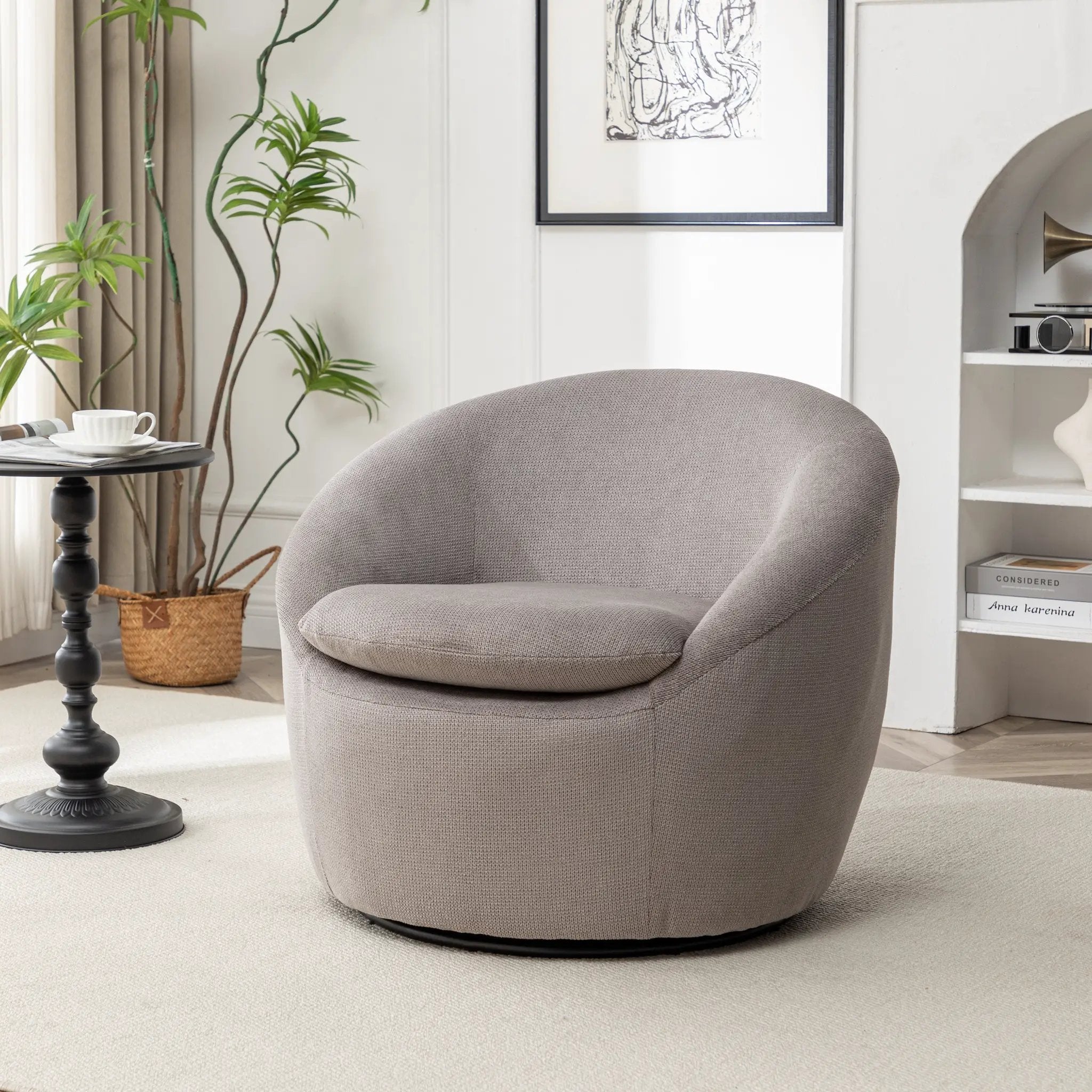Winnie Modern Teddy Fabric Barrel Chair - 360° Swivel by HouseOfZazla