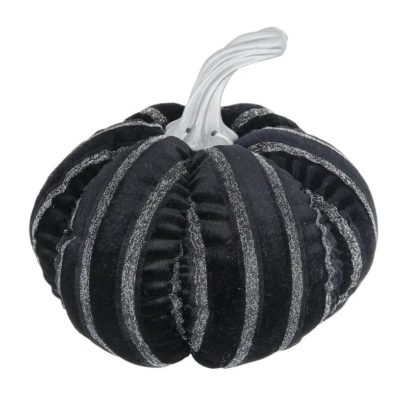 Set of 2, 7x7x7" Fabric Black Stripe Pumpkin Decor by HouseOfZazla