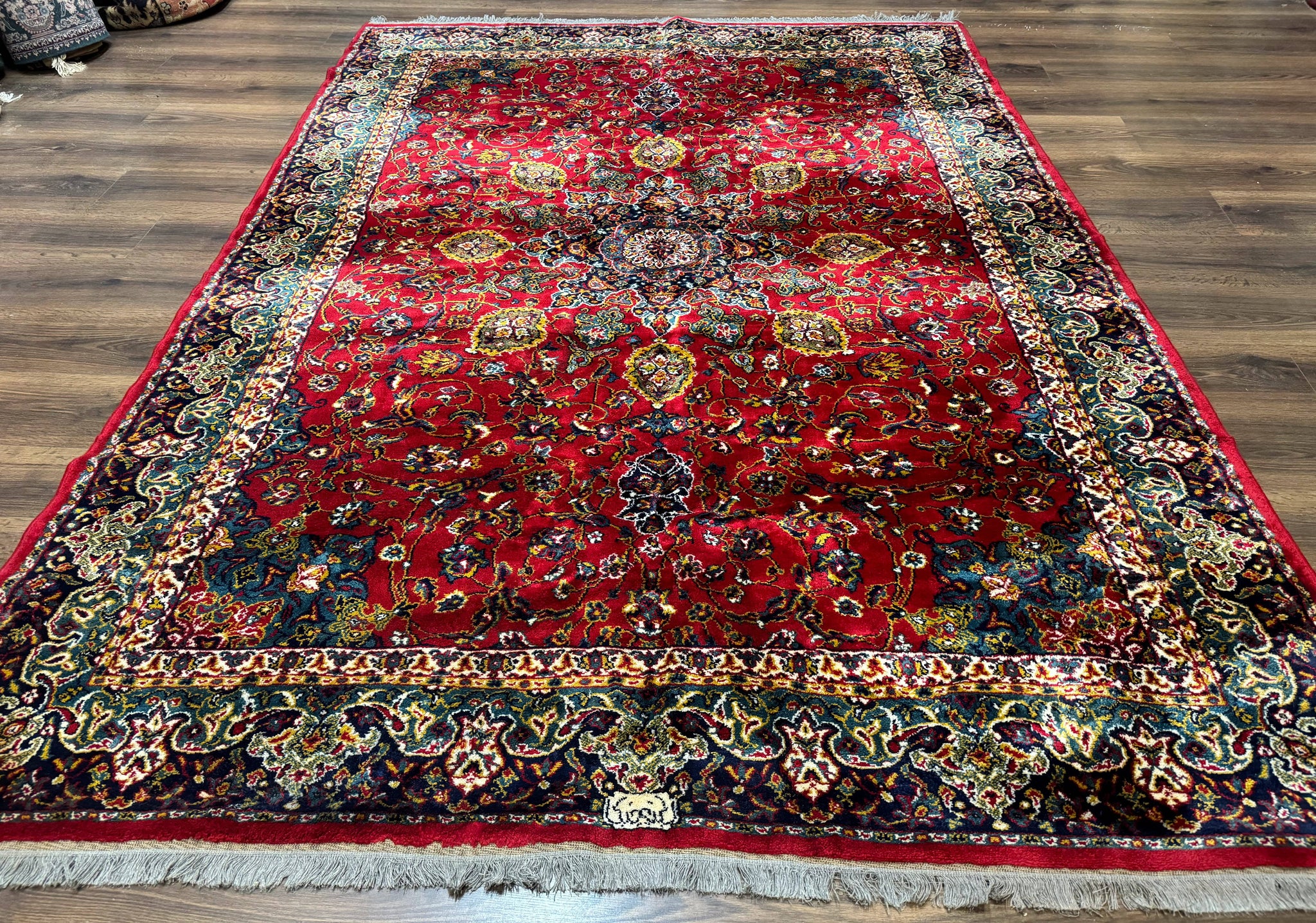 Red Persian Rug 6x9, Medallion Carpet, Ardebil Design, Vintage Belgium Power Loomed Carpet by Jewel Rugs