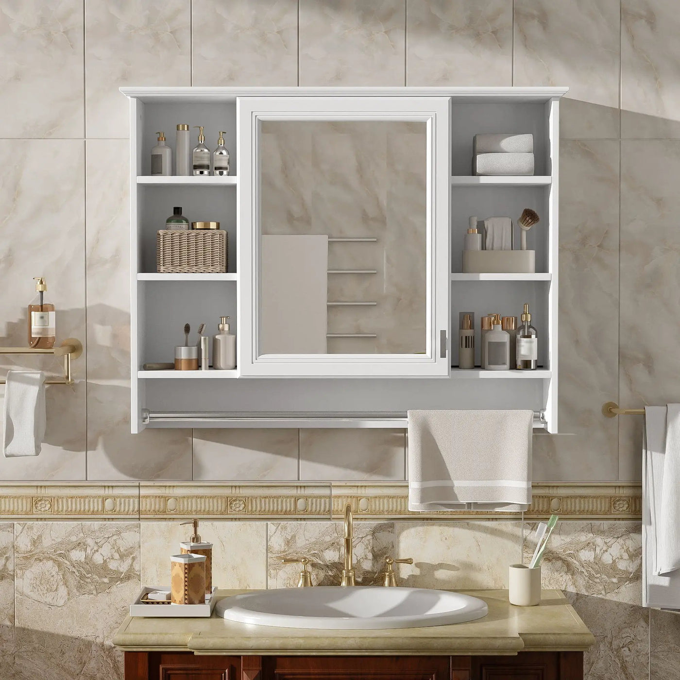 Modern Wall Mounted Mirror Cabinet with Adjustable Shelf and Towel Bar by HouseOfZazla