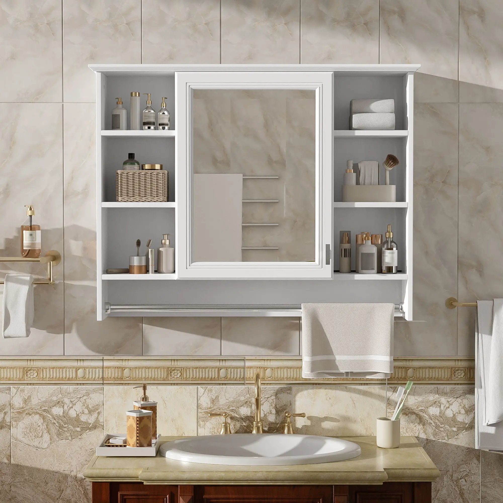 Modern Wall Mounted Mirror Cabinet with Adjustable Shelf and Towel Bar by HouseOfZazla