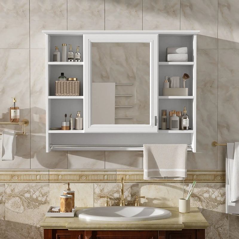 Modern Wall Mounted Mirror Cabinet with Adjustable Shelf and Towel Bar by HouseOfZazla