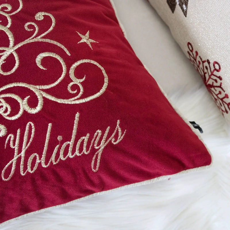 Red Velvet Holiday Pillow with Gold Embroidery by HouseOfZazla