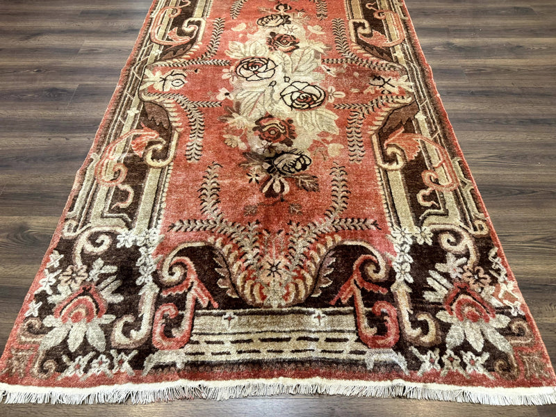 Khotan Rug 5x9, Terracotta and Brown, Floral, Chinese Wool Carpet, Antique Rug by Jewel Rugs