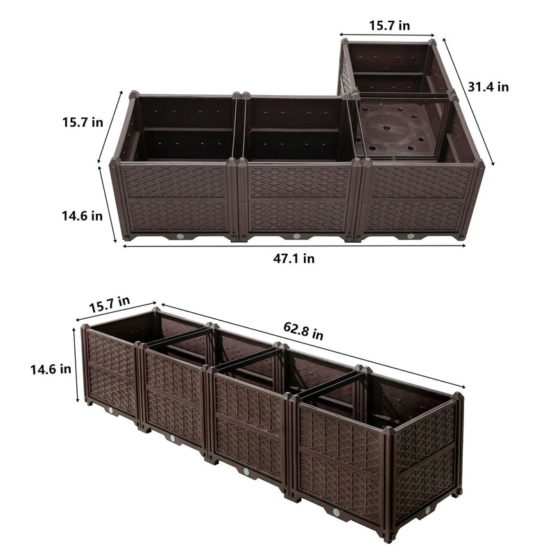 Indoor / Outdoor Rectangular Plastic Planting Box Kit For Vegetables, Herbs, Flowers & Succulents, Coffee, Polypropylene, 62.80" - Coffee by Unique Piece Furniture