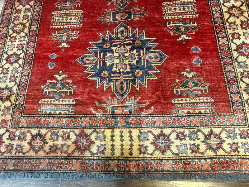 Square Turkish Rug 6x6, Azerbaijani Azeri Turkish Armenian Rug, Red Tan Blue, Geometric, Wool Carpet by Jewel Rugs