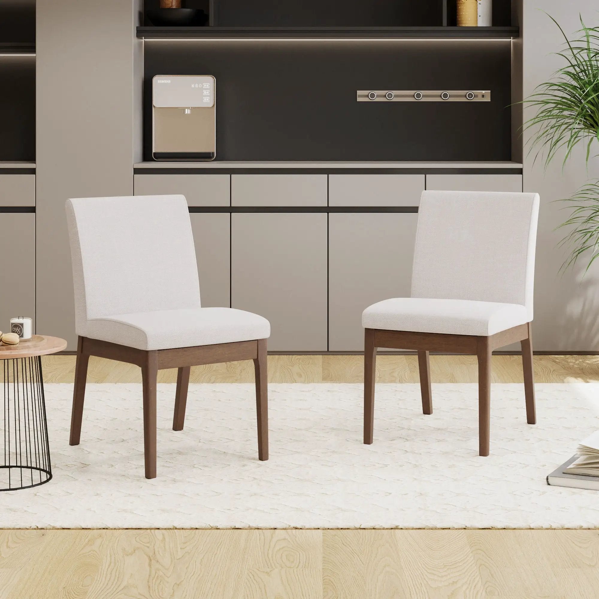 Dining Chairs with Upholstered Seat and Backrest (Set of 2) - Light Beige / Walnut by HouseOfZazla