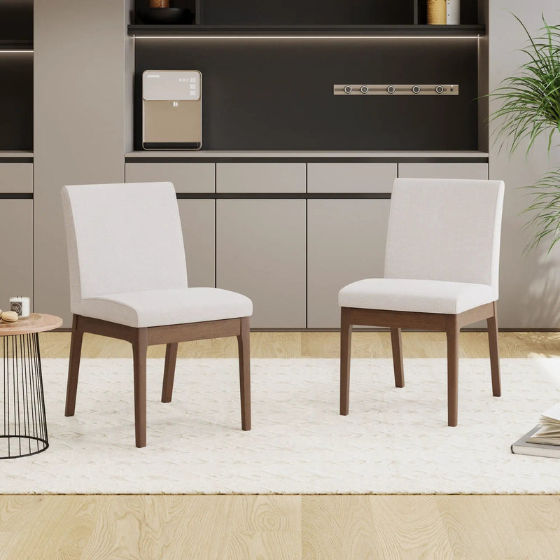 Dining Chairs with Upholstered Seat and Backrest (Set of 2) - Light Beige / Walnut by HouseOfZazla