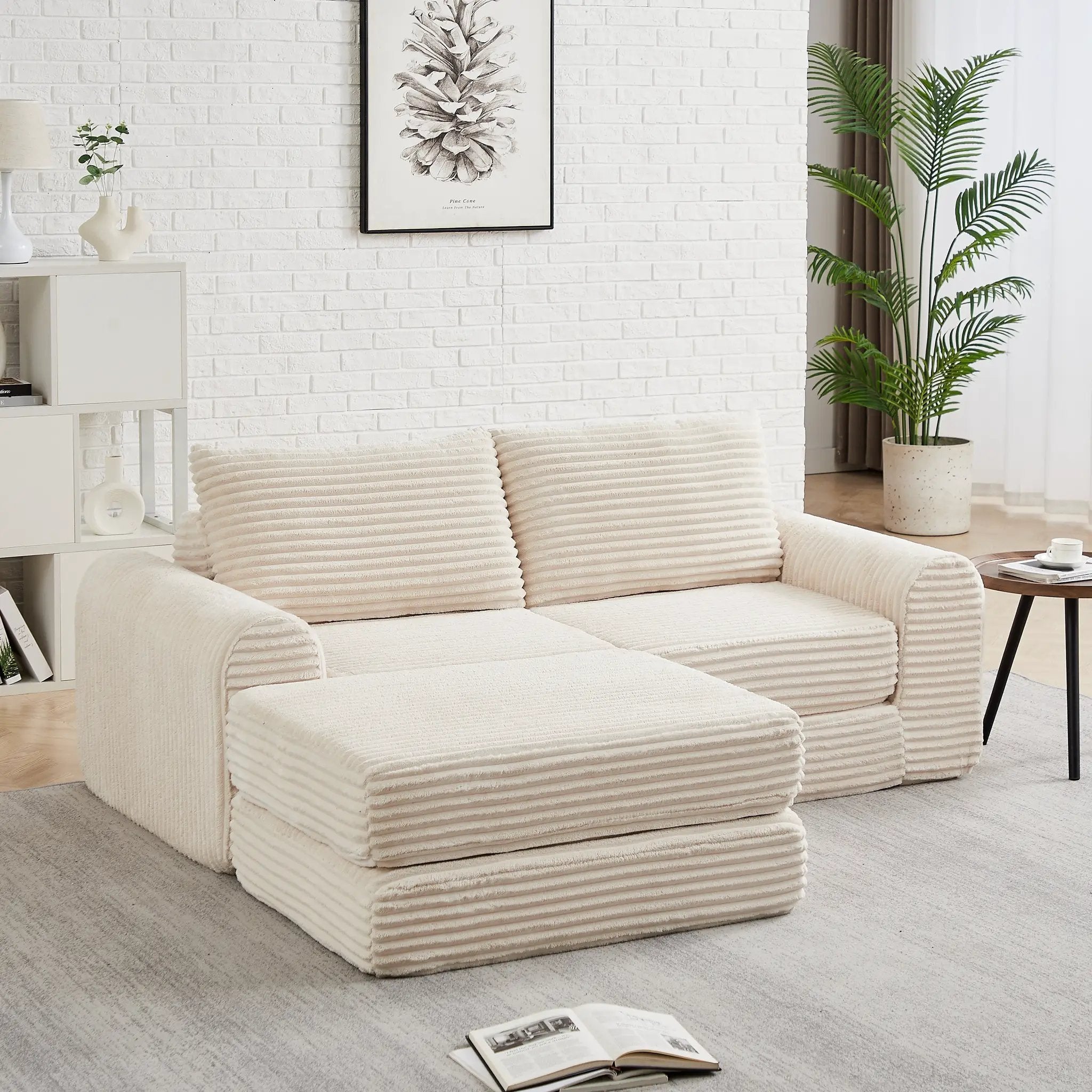 Minimalist Corduroy Sofa Bed with Two Throw Pillows by HouseOfZazla
